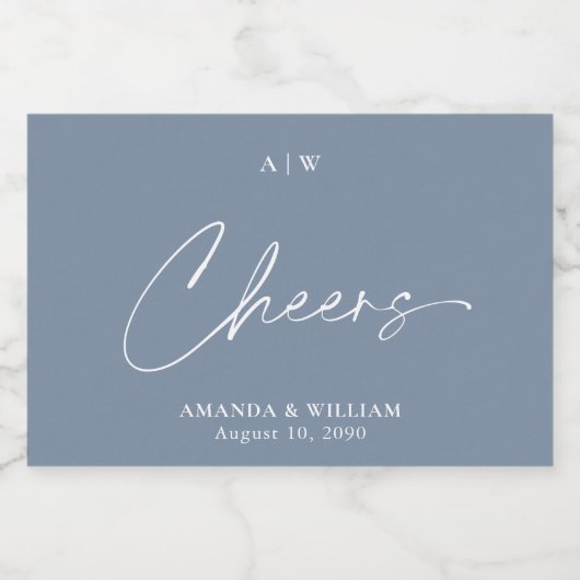 Dusty Blue Wedding Wine Favoriet Label – "Cheers" Sparkling Wijnetiket (Enkel label)