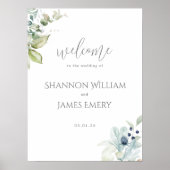 Dusty Blue Welcome Sign | Elegante lente bloem Poster (Voorkant)