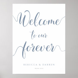 Dusty Blue Welcome to Our Forever Wedding Sign Poster