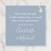 Dusty Blue Welcome Wedding Gift Basket Bag Bedankjes Labels (Achterkant)