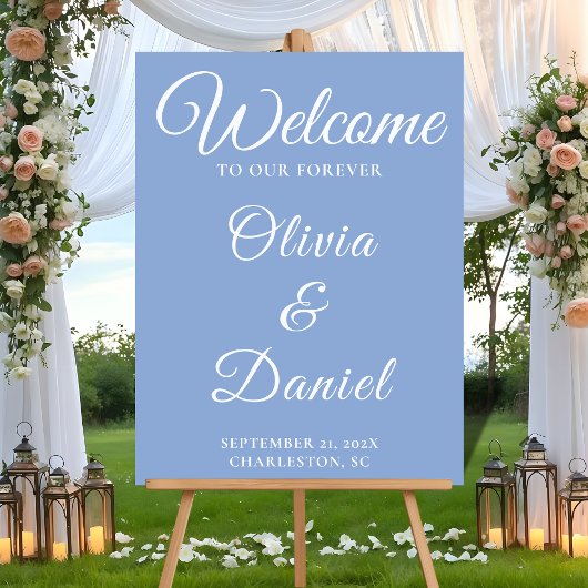 Dusty Blue Welcome with Elegant Font Acryl Bord