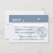 Dusty Blue Wereldkaart Destination Wedding RSVP Ca (Voorkant)
