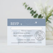 Dusty Blue Wereldkaart Destination Wedding RSVP Ca (Staand voorkant)