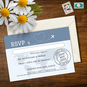 Dusty Blue Wereldkaart Destination Wedding RSVP Ca