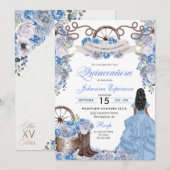 Dusty Blue Western Ranchero Quinceanera Kaart (Voorkant / Achterkant)