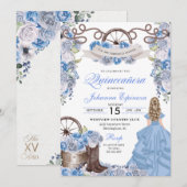 Dusty Blue Western Ranchero Quinceanera Kaart (Voorkant / Achterkant)