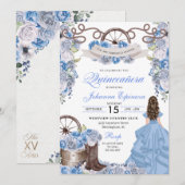 Dusty Blue Western Ranchero Quinceanera Kaart (Voorkant / Achterkant)
