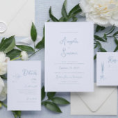 Dusty Blue Whimsical Bow Cherub bruiloft uitnodigi Kaart