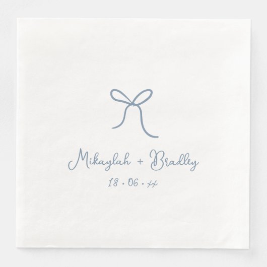 Dusty Blue Whimsical Bow Gepersonaliseerde bruilof Servet (Voorkant)