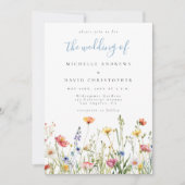 Dusty Blue Whimsical Floral All in One Wedding Kaart (Voorkant)