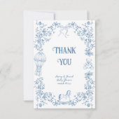 Dusty Blue Whimsical Floral Baby shower Bedankkaart (Voorkant)