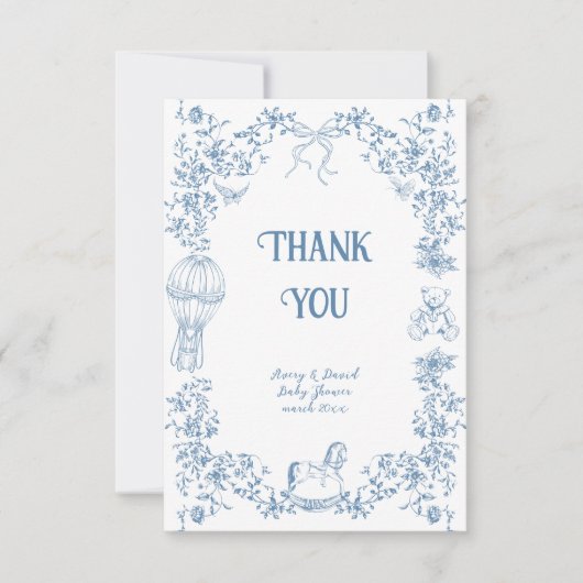 Dusty Blue Whimsical Floral Baby shower Bedankkaart (Voorkant)