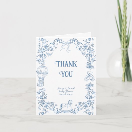 Dusty Blue Whimsical Floral Baby shower Bedankkaart (Voorkant)