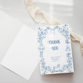 Dusty Blue Whimsical Floral Baby shower Bedankkaart