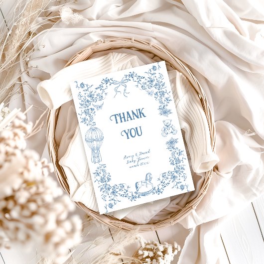Dusty Blue Whimsical Floral Baby shower Bedankkaart