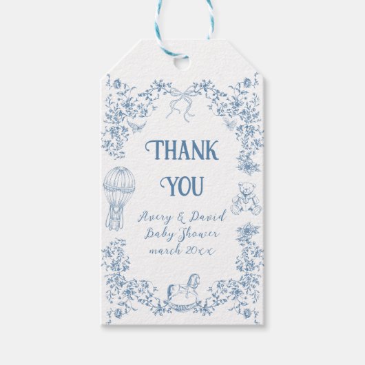 Dusty Blue Whimsical Floral Baby shower Cadeaulabel (Voorkant)