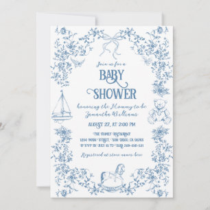 Dusty Blue Whimsical Floral Baby shower Kaart