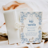 Dusty Blue Whimsical Floral Baby shower Kaart