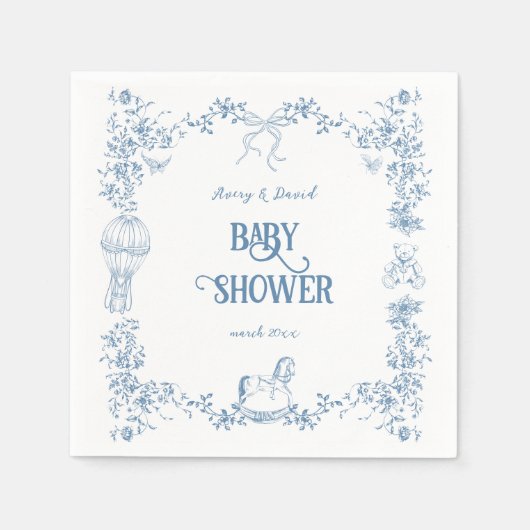 Dusty Blue Whimsical Floral Baby shower Servet (Voorkant)