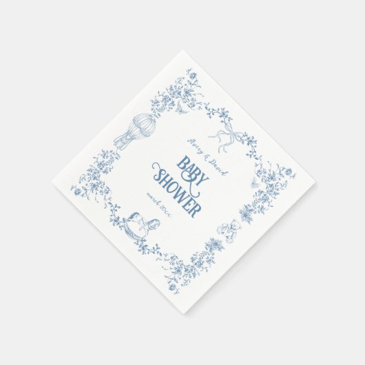 Dusty Blue Whimsical Floral Baby shower Servet (Hoek)