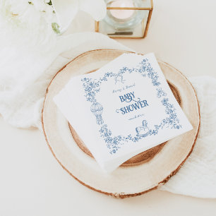 Dusty Blue Whimsical Floral Baby shower Servet