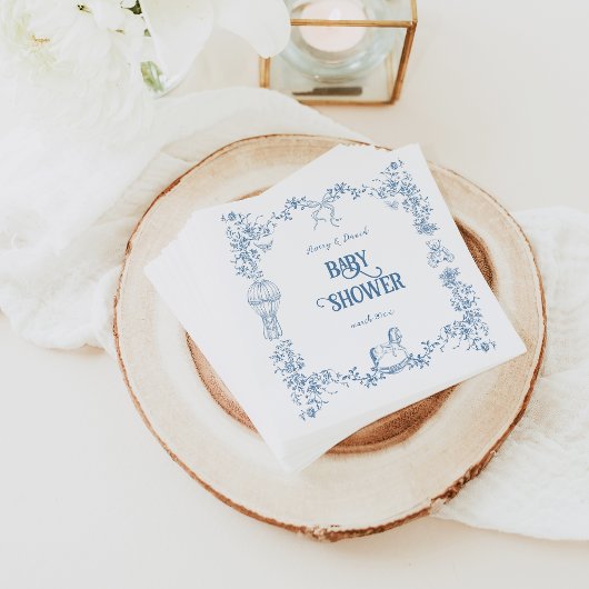 Dusty Blue Whimsical Floral Baby shower Servet