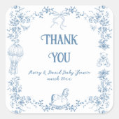 Dusty Blue Whimsical Floral Baby shower Vierkante Sticker (Voorkant)