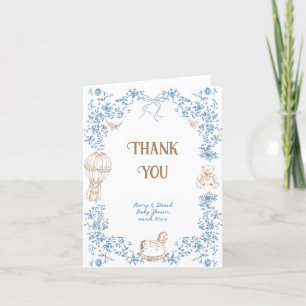 Dusty Blue Whimsical Floral Toile Baby shower Bedankkaart
