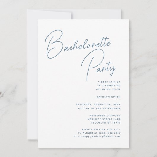 Dusty Blue Whimsical Script Bachelorette Party Kaart (Voorkant)