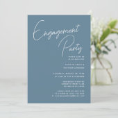 Dusty Blue Whimsical Script Chic Engagement Party Kaart (Staand voorkant)