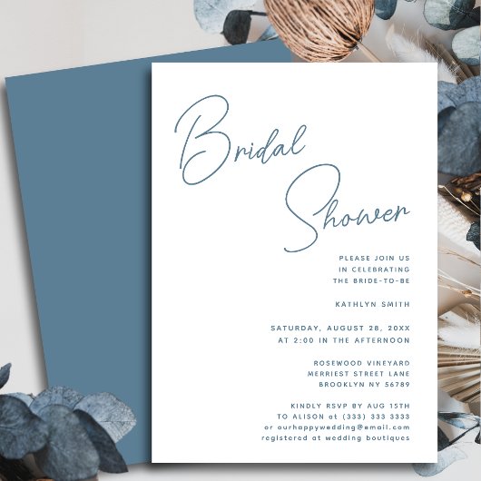 Dusty Blue Whimsical Script Chic Vrijgezellenfeest Kaart