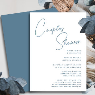 Dusty Blue Whimsical Script Chique Couples Douche Kaart