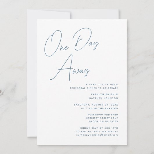 Dusty Blue Whimsical Script Chique op een dag afst Kaart (Voorkant)