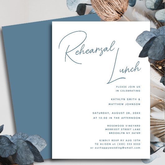 Dusty Blue Whimsical Script Chique repetitielunch Kaart
