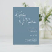 Dusty Blue Whimsical Script Minimalistisch Modern Save The Date (Staand voorkant)