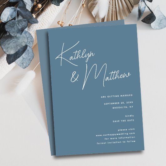 Dusty Blue Whimsical Script Minimalistisch Modern Save The Date