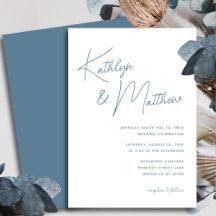 Dusty Blue Whimsical Script minimalistische bruilo