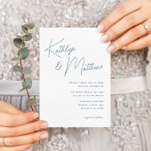 Dusty Blue Whimsical Script minimalistische bruilo Kaart