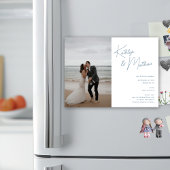 Dusty Blue Whimsical Script Modern Save The Date Magnetische Uitnodiging