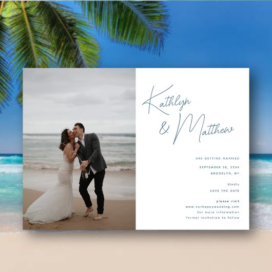Dusty Blue Whimsical Script Modern Save The Date Magnetische Uitnodiging
