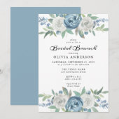 Dusty Blue & White Bloemen Bruids Brunch Uitnodigi Kaart (Voorkant / Achterkant)