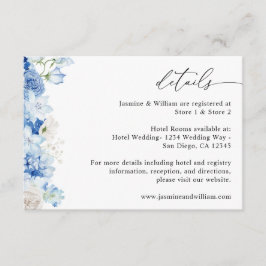 Dusty Blue & White Bloemen Details Informatiekaartje