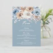 Dusty Blue & White Bohemian Floral Modern Wedding Menu (Staand voorkant)