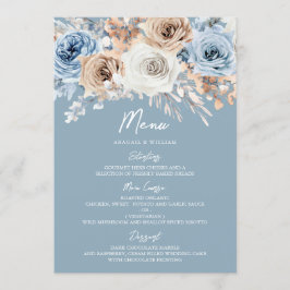 Dusty Blue & White Bohemian Floral Modern Wedding Menu