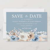 Dusty Blue & White Bohemian Floral Modern Wedding Save The Date (Voorkant)