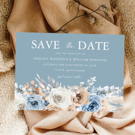 Dusty Blue & White Bohemian Floral Modern Wedding Save The Date