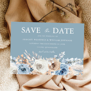 Dusty Blue & White Bohemian Floral Modern Wedding Save The Date