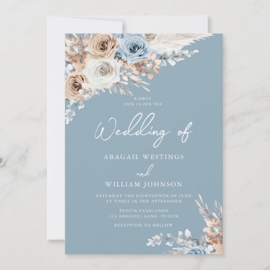Dusty Blue White Bohemian Waterverf Wedding Kaart (Voorkant)