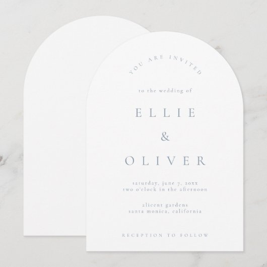 Dusty Blue & White Boho Arch Modern Wedding Kaart (Voorkant / Achterkant)