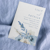 Dusty Blue & White Boho Floral Waterverf Wedding Kaart